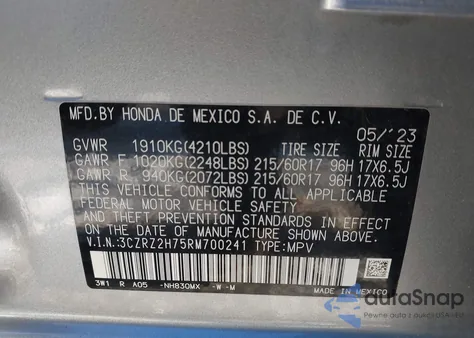 2024 Honda Hr-V Awd Ex-L/Awd Ex-L W/O Bsi из США, поврежденный, VIN 3CZRZ2H75RM700241